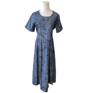 Naqui New York Blue Cotton Leaf Print Pleated Maxi Dress Size‎ Medium